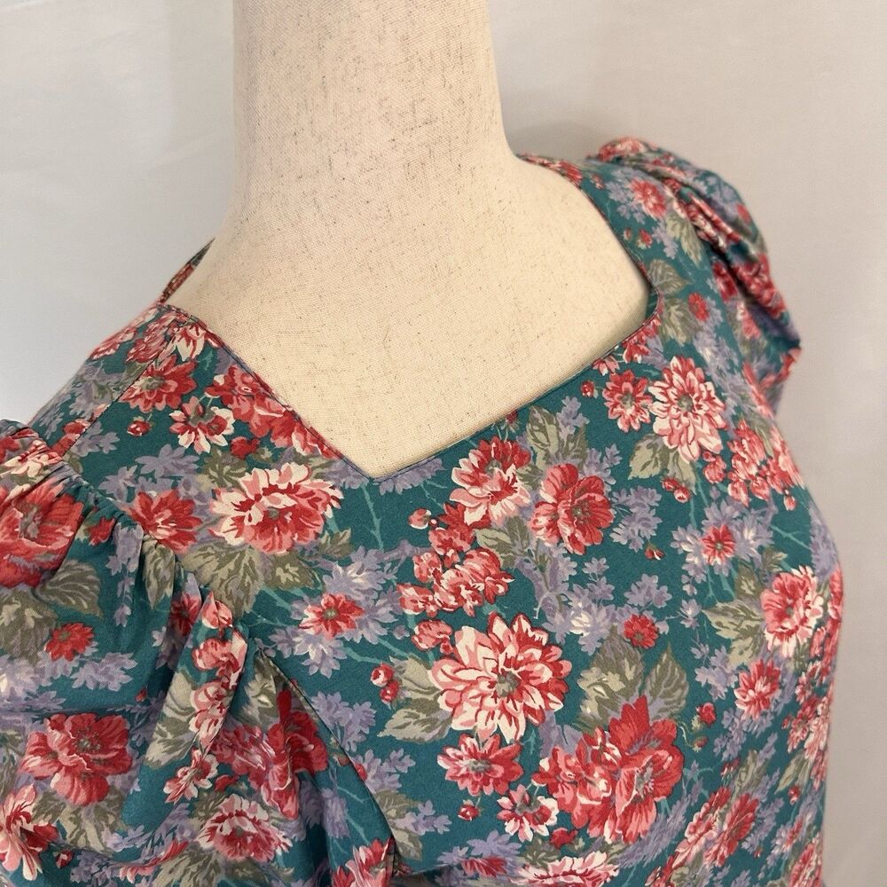 Vintage Laura Ashley Prairie Maxi Dress Floral Cottagecore 10 Cotton Puff Teal - Picture 4 of 12